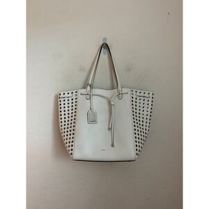 Lauren Ralph Lauren White Leather Eyelet Tote Shoulder Bag NWT